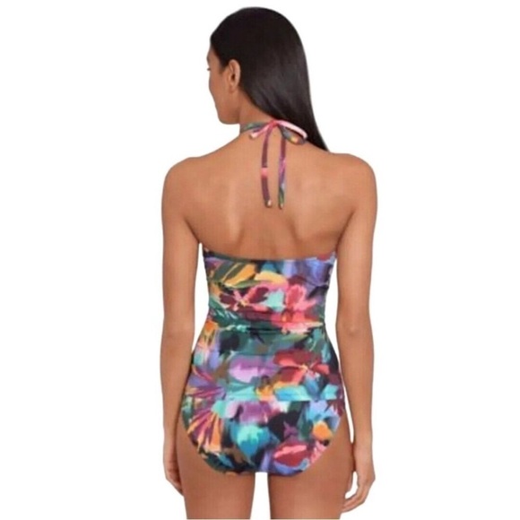 Lauren Ralph Lauren Jungle Paradise High-Neck Halter Tankini Top swimsuit - Picture 3 of 10